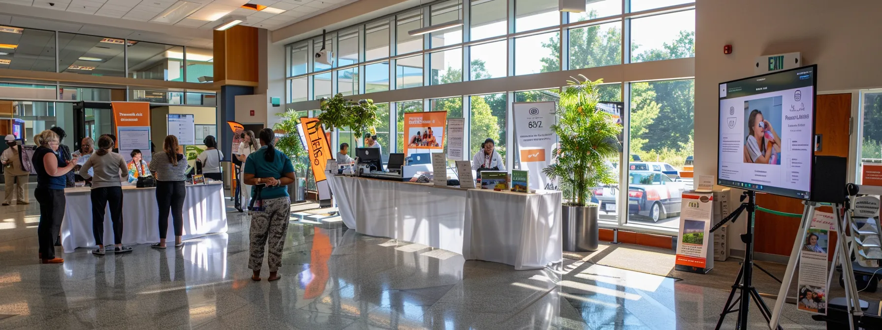 a vibrant and inviting community health fair features individuals engaged in interactive eye health demonstrations, surrounded by informative displays highlighting nutrition and technology's role in vision preservation under warm, natural sunlight.